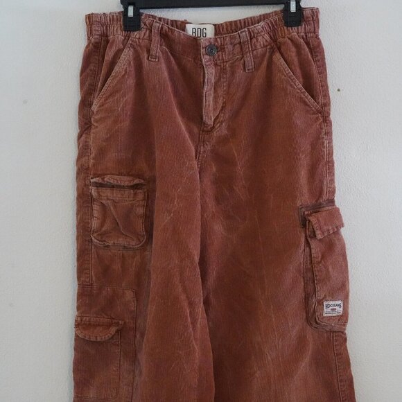 BDG, Urban Outfitters, Y2K Corduroy Wide Leg Cargo Pant, Rust Terracotta - Picture 3 of 6